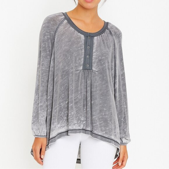 Free People Tops - Free People Womens Tunic Gray Acadia Sz M Cotton Poly Burnout Oversized Henley